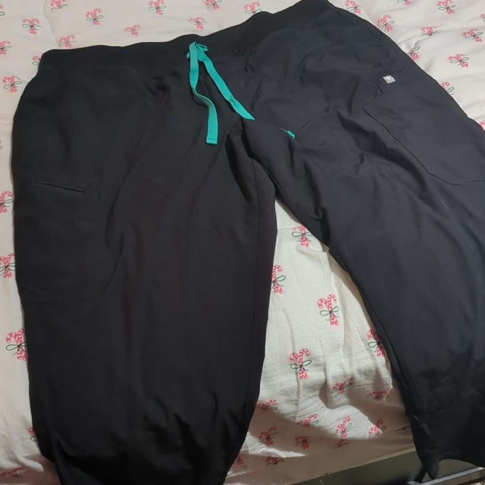 Women's Black Figs Freex Double Lined Scrubs with Teal Accents